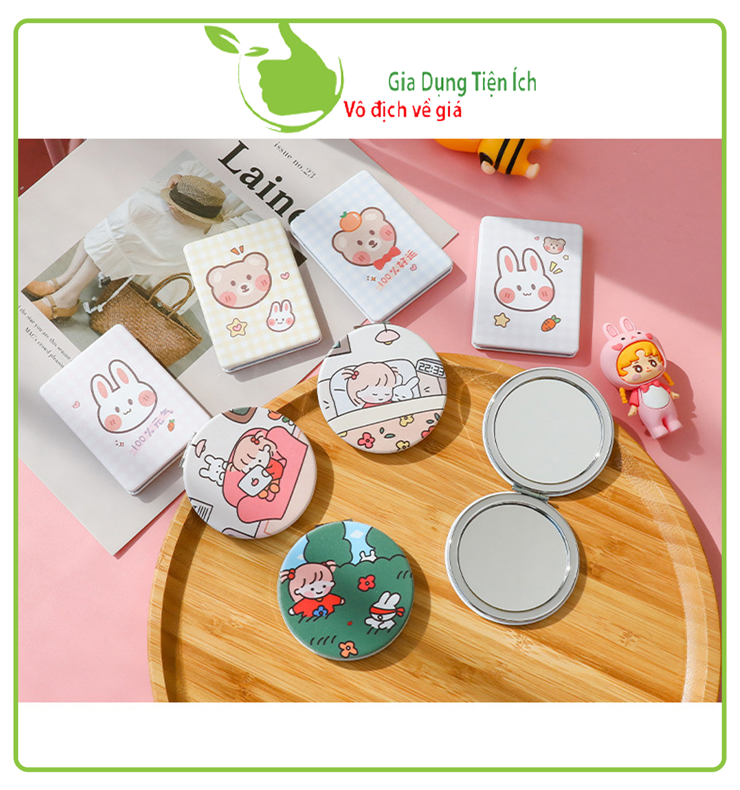 Gương cầm tay mini 2 mặt bỏ túi chắc chắn