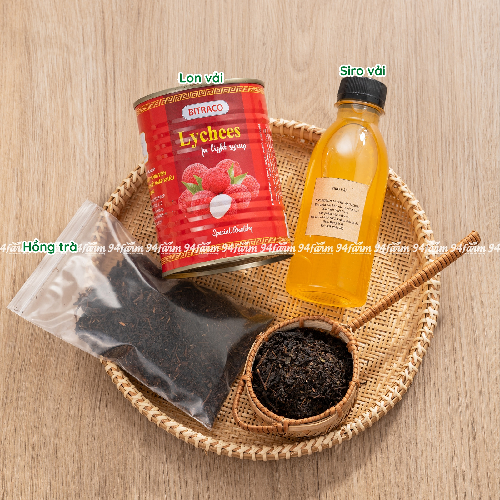 Set Trà Đào, Trà Vải 94Farm Pha 20 ly