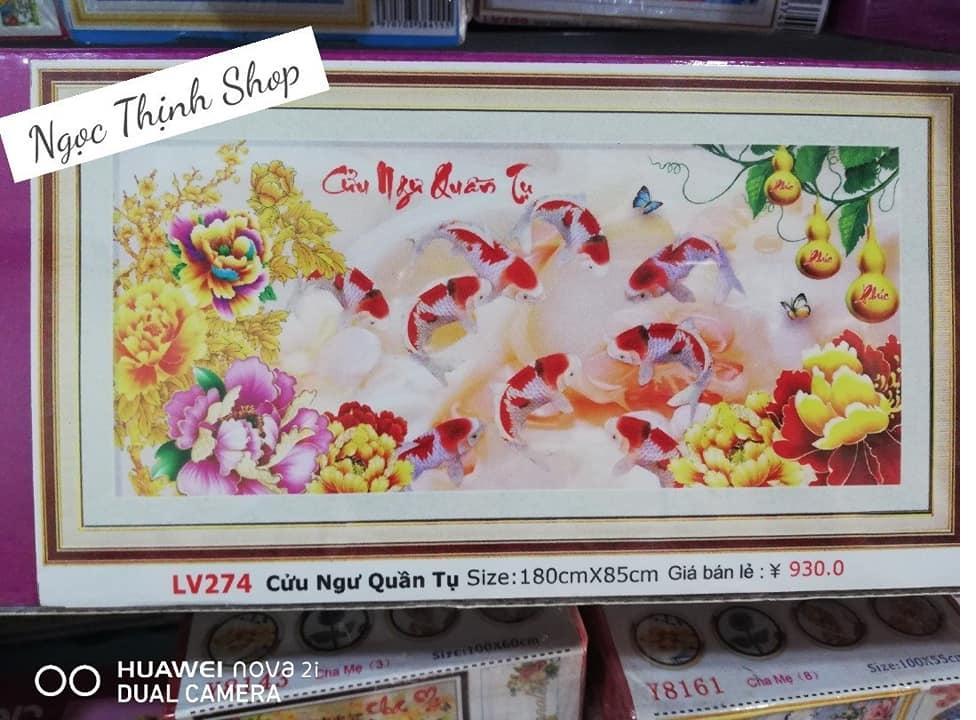 Tranh đính đá Cửu ngư quần tụ mã LV274