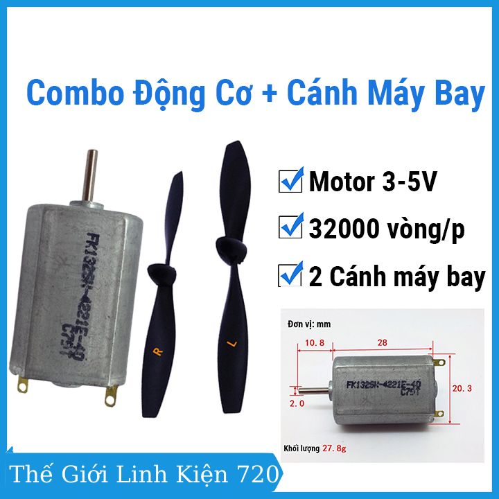 Motor 132, động cơ mini 132 3-5V TẶNG KÈM  2 cánh máy bay thuận nghịch dùng chế tạo đồ tiện lợi