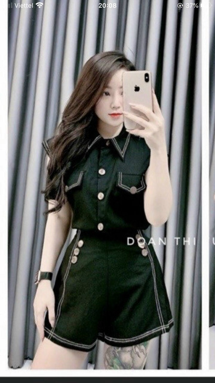 [HCM]Set bộ đùi sơ mi sát nách đính nút dễ thương