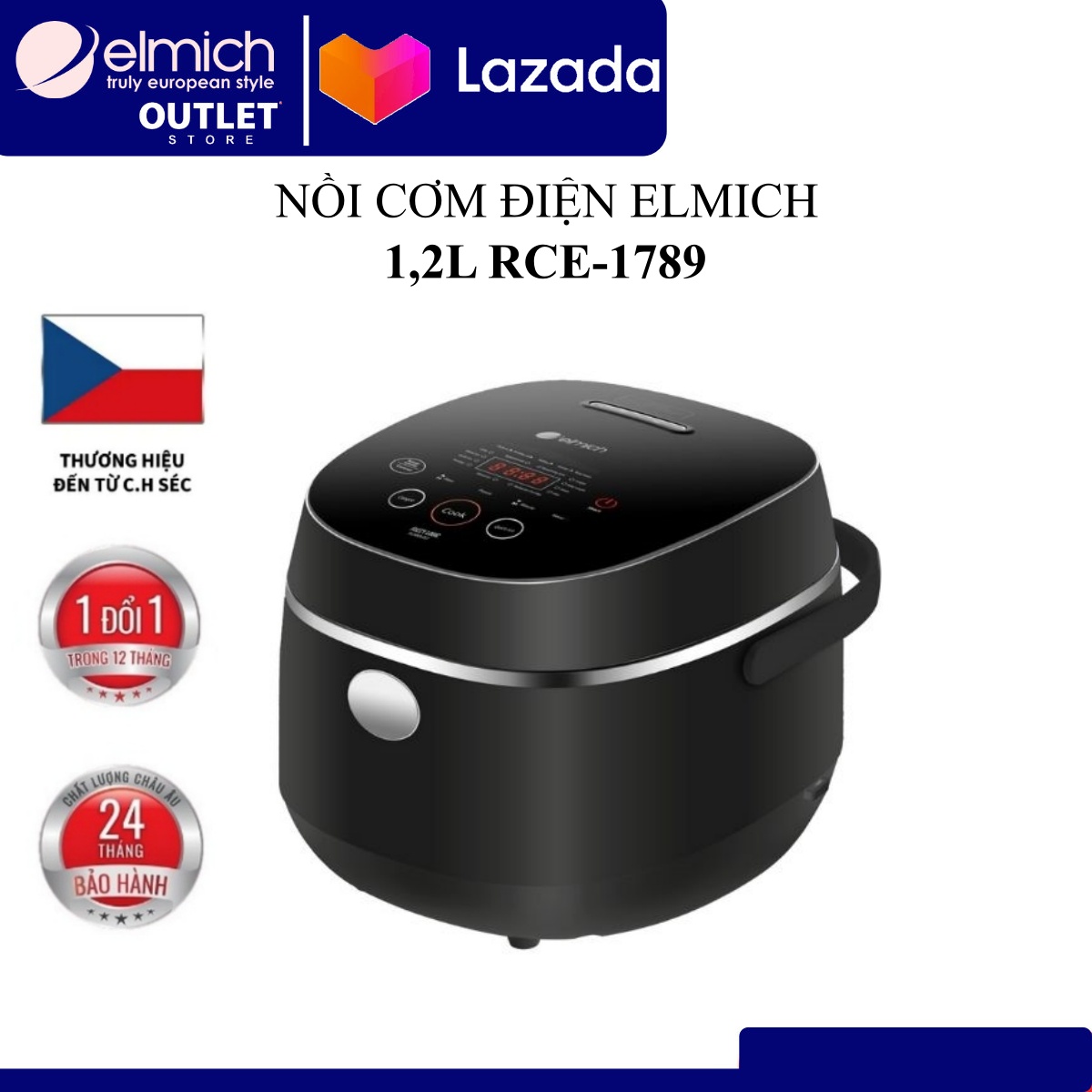 Nồi cơm điện tử Elmich RCE-1789   (Dung Tích 1,2L - Công Suất 500W - Mầu Đen)
