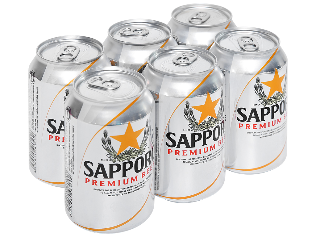 6 lon bia Sapporo 330ml