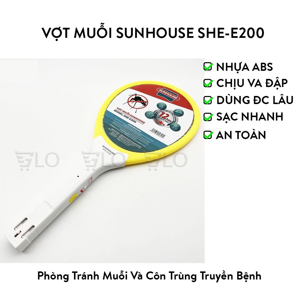 Vợt Muỗi Sunhouse SHE-E200 - Hàng chính hãng, Vợt Muỗi Thông Minh , - Vợt Muỗi Điện Quang, bắt muỗi diệt côn trùng thông minh mẫu mới tiêu diệt các loại côn trùng như ruồi muỗi