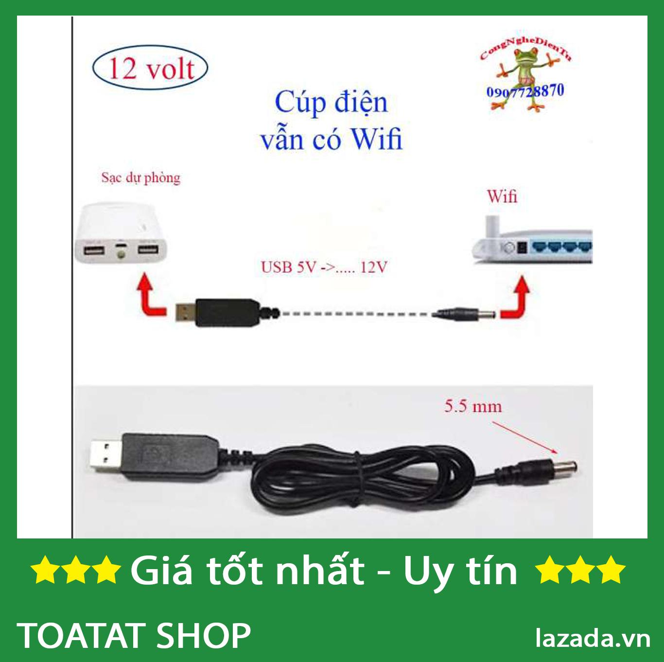 Cáp chuyển đổi điện áp từ cổng USB 5V sang 12V