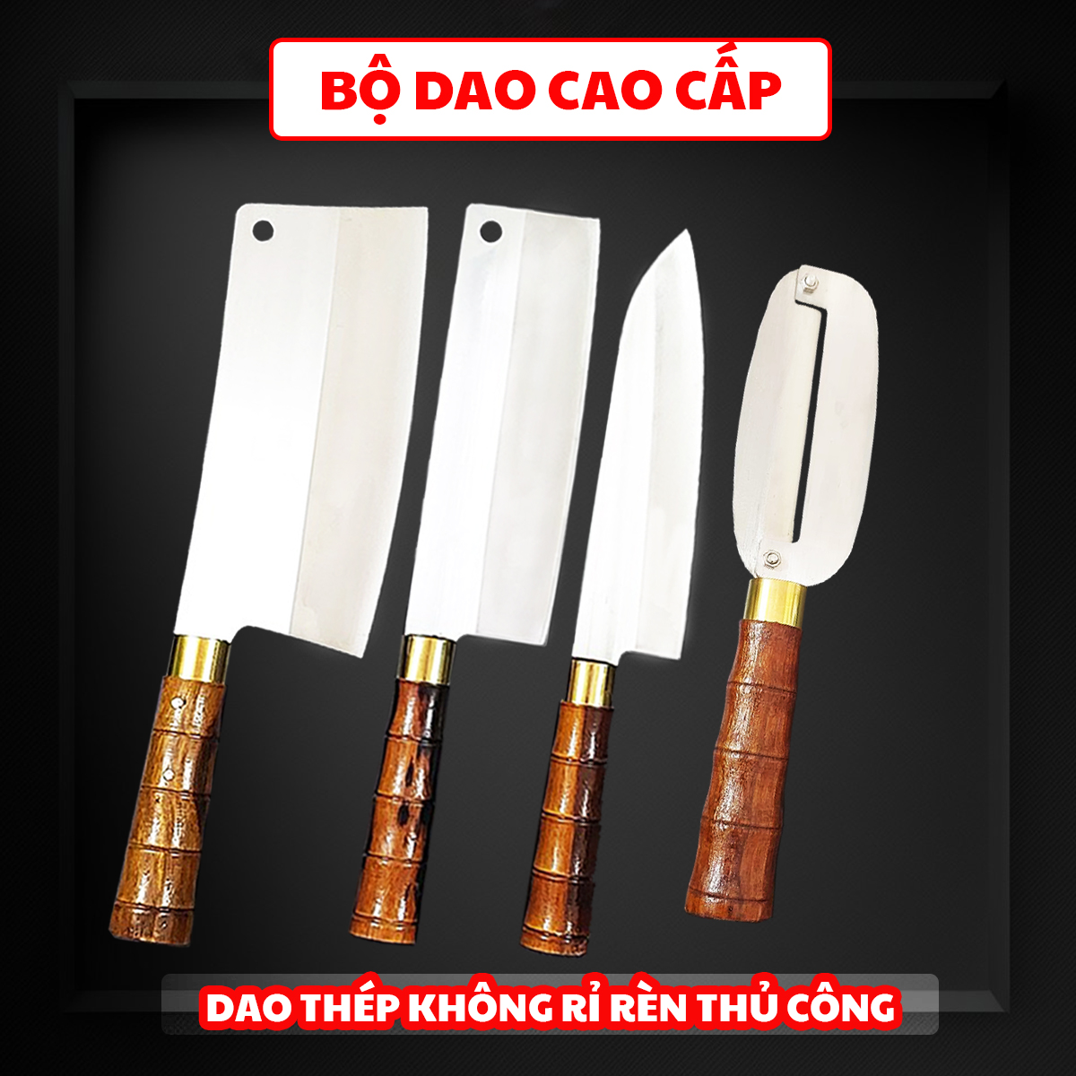 Bộ 4 dao bếp Không Rỉ cao cấp rèn thủ công sắc bén