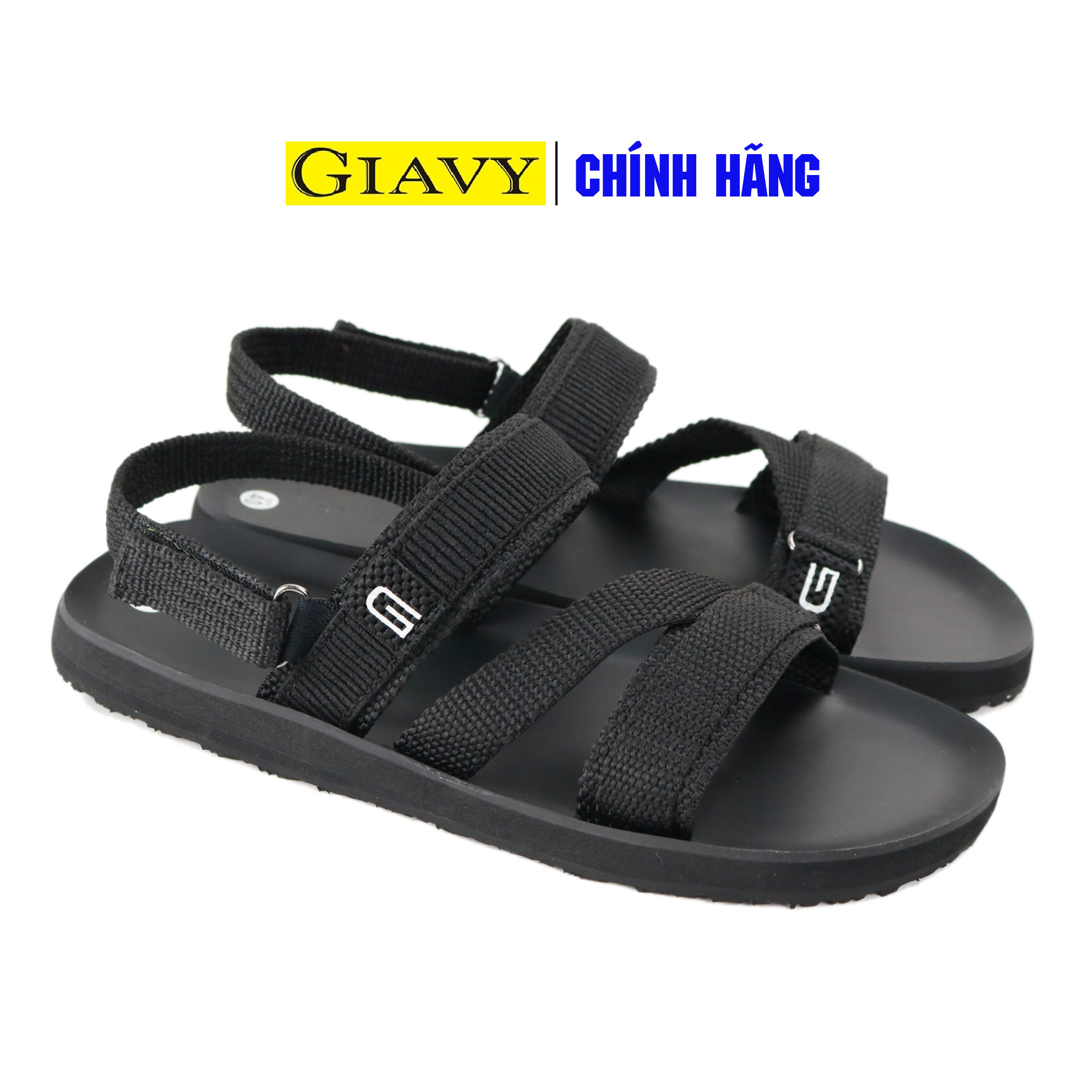 Giày Sandal nam Gia Vy chính hãng (Giavy SL377 màu đen, quai vải dù, đế cao su không thấm nước, Size nam 39 40 41 42 43 )