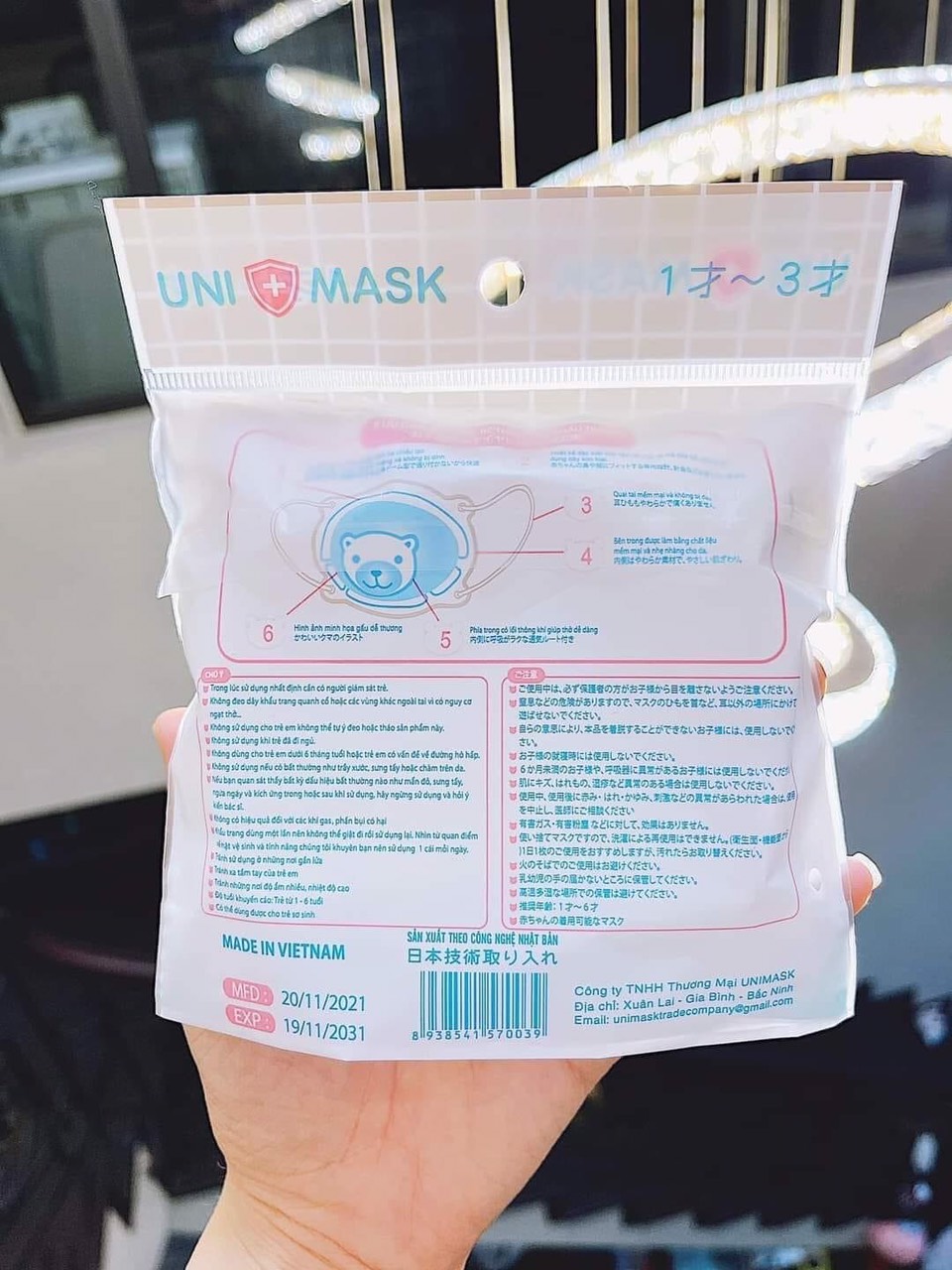 Khẩu Trang Em Bé UNIMASK Hình Gấu (3 cái/Túi)