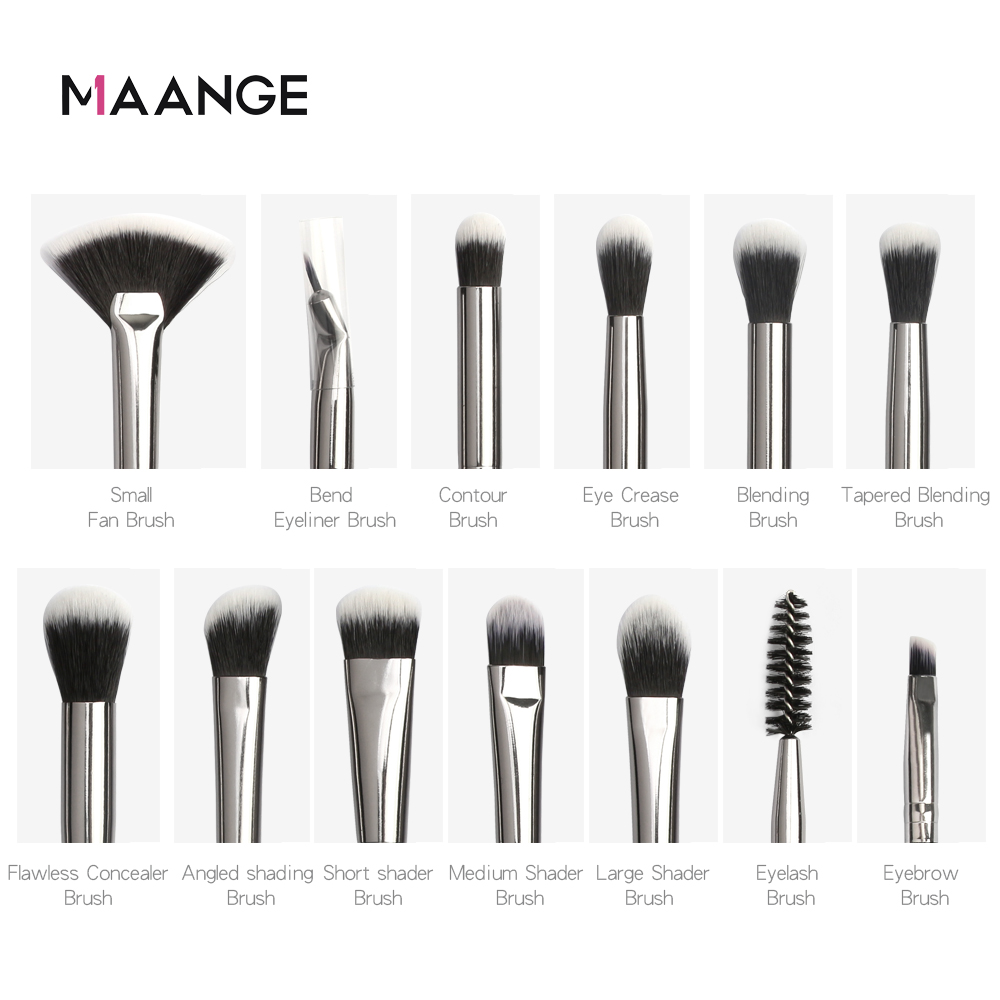 Bộ cọ trang điểm 12 cái Maange mới màu đen được làm chất liệu nhựa và tóc tổng hợp chất lượng cao an toàn không gây độc hại - INTL