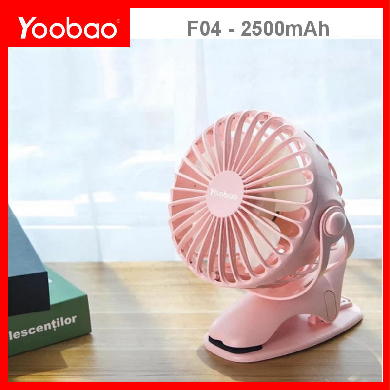 Quạt sạc mini xoay góc 720 độ, đế kẹp đa năng hoặc đặt bàn, an toàn cho trẻ với 4 nấc điều chỉnh gió (2500mAh) YOOBAO F04