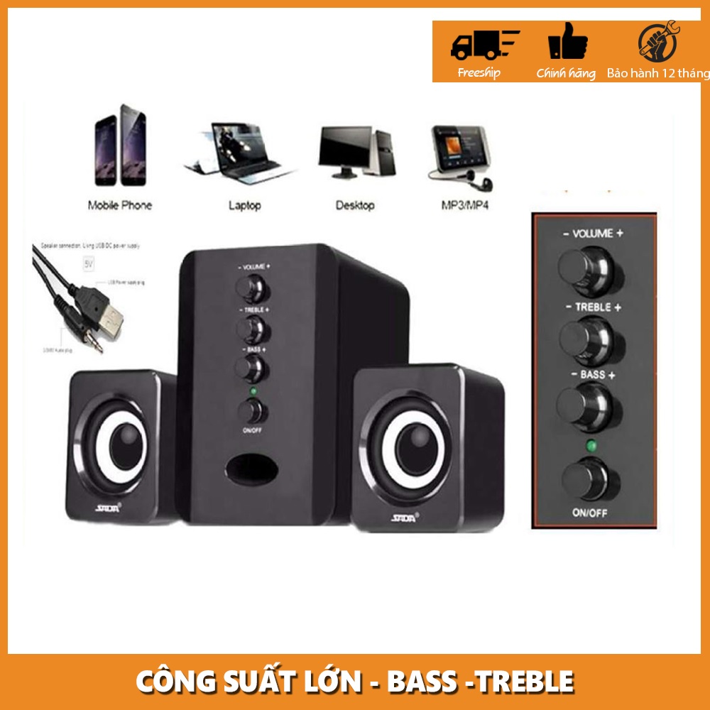 Loa Vi Tính, Bộ 3 Loa Vi Tính Để Bàn Sada D-202 Siêu Trầm Có Núm Chỉnh Bass Và Treble Hỗ Trợ Usb, Thẻ Nhớ, Jack 3.5 – Bảo Hành 12 Tháng