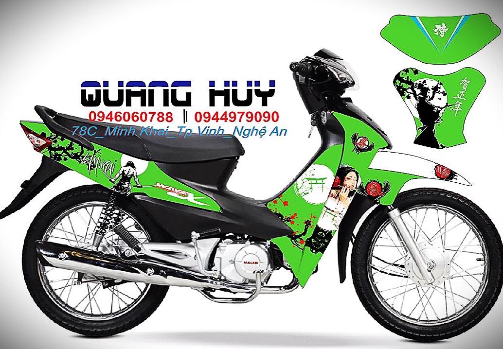 Tem trùm xe wave samurai xanh lá 100, team dán xe máy wave, tem trùm wave, tem trum xe wave, team wave, team trùm wave, tem trum wave samurai xanh lá 100 (wave alpha đời 2006-2016)