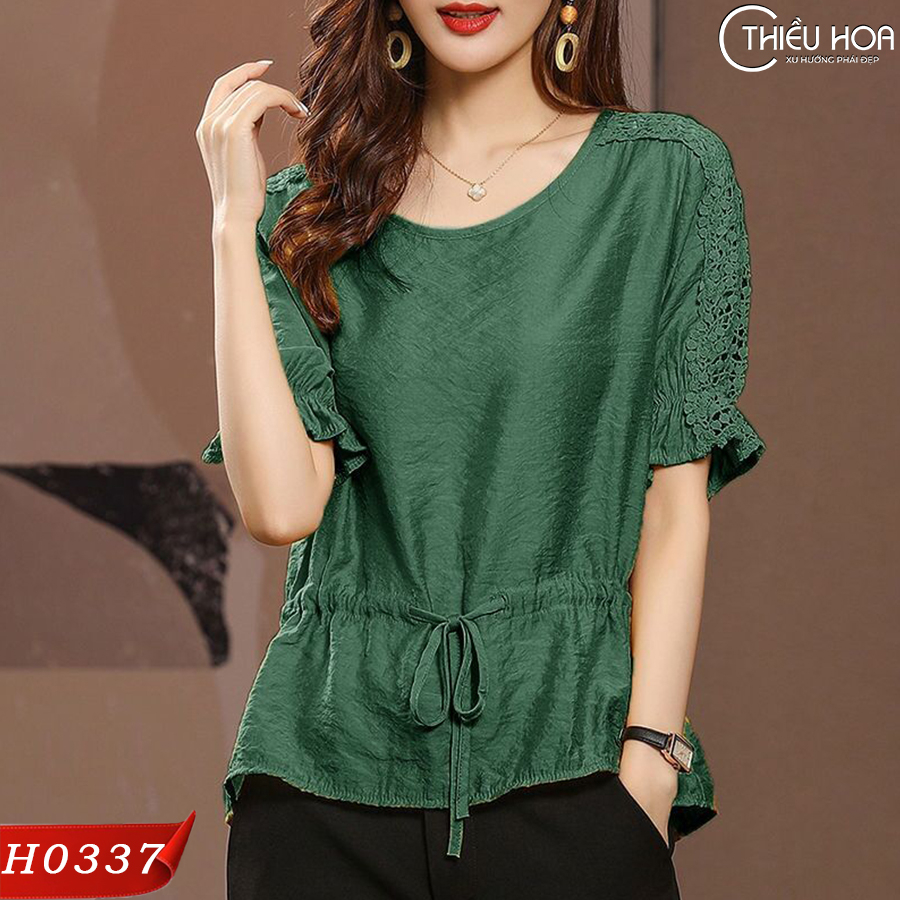 Áo kiểu nữ trung niên chất liệu lụa cao cấp mềm nhẹ mịn mát cực dễ phối đồ thương hiệu Thiều Hoa H0337
