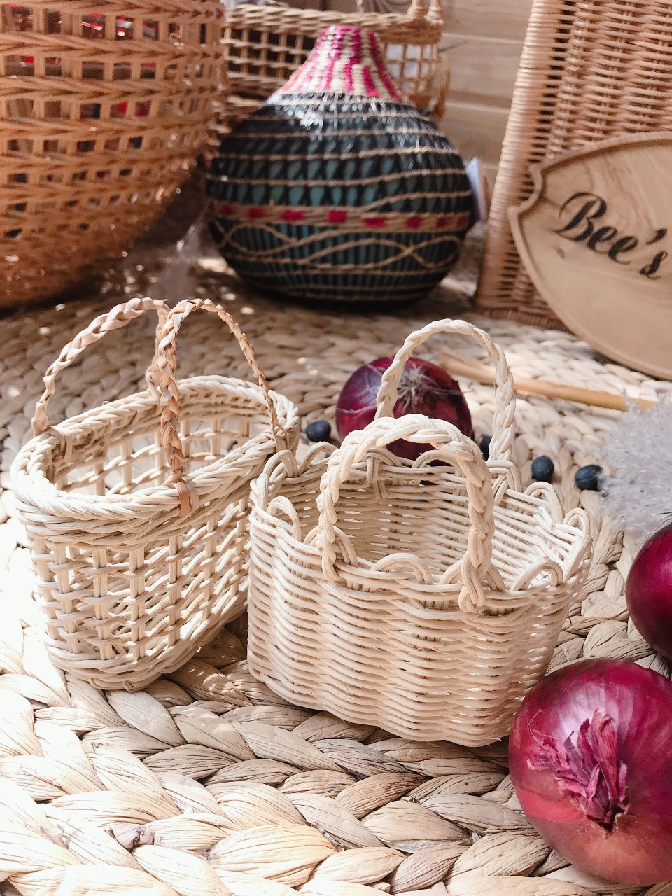 Giỏ Mây Siêu Xinh XắnPhong cách vintage boho mini siêu nhỏ dùng để trang trí Phòng bé