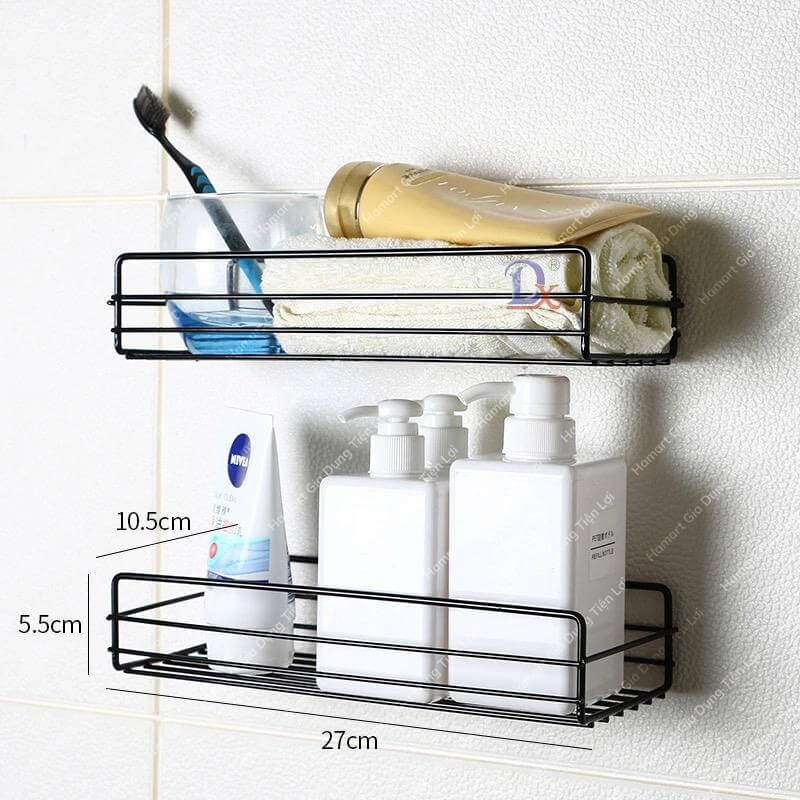 Kệ Sắt Treo Tường Nhà Tắm Phòng Bếp Đa Năng Chống Nước Kèm Miếng Dán Tường Đôi Siêu Dính