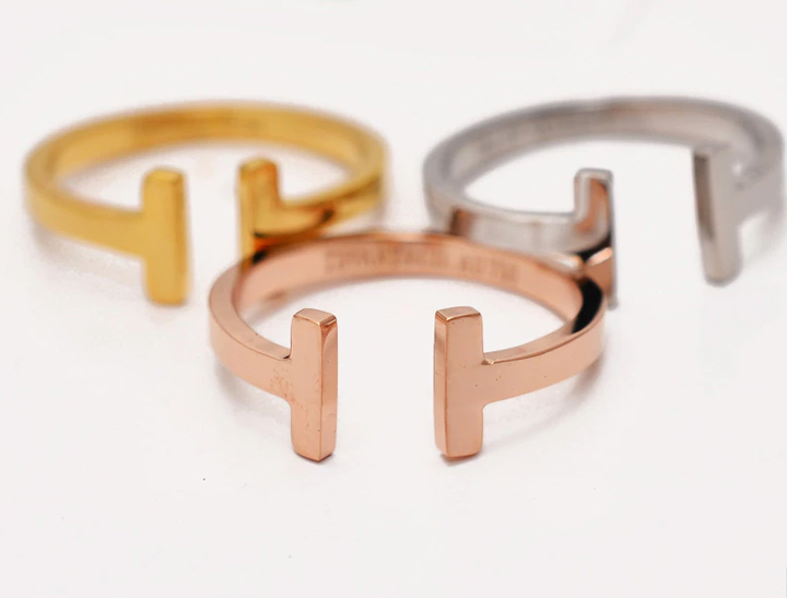 [HCM]Nhẫn Nữ Titan Cao Cấp Chữ T free size Siêu Cute