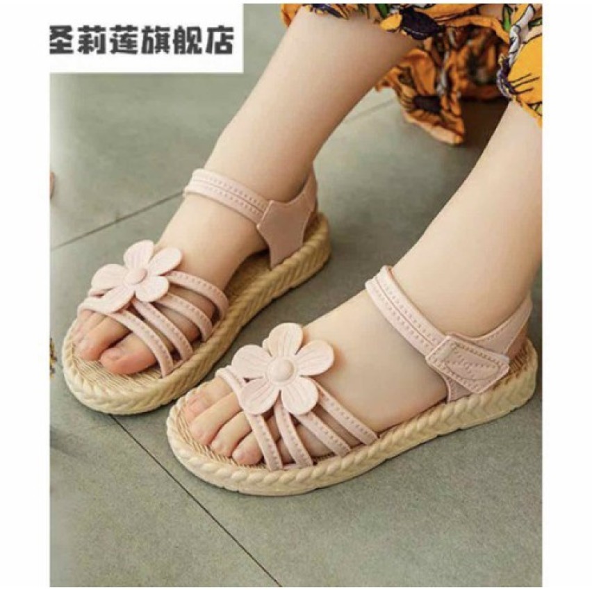 Giày sandal giả cói đính hoa thoải mái đi mưa có size cho mẹ và bé giá rẻ