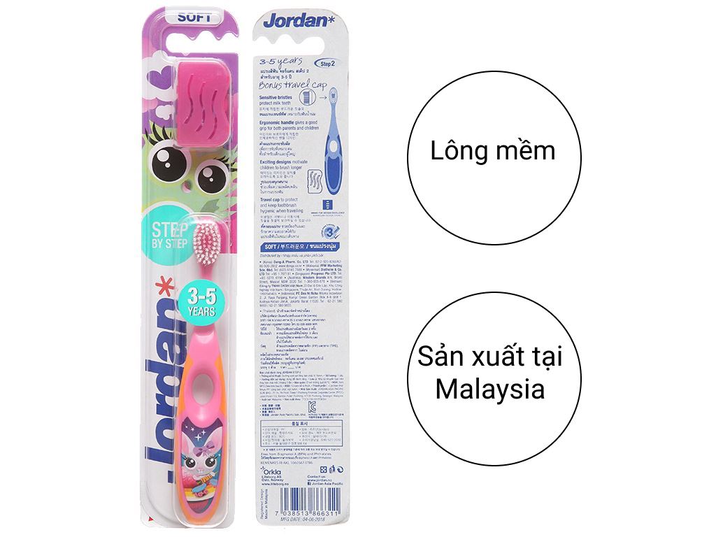 Bàn chải cho bé 3-9 tuổi Jordan lông mềm (giao màu ngẫu nhiên)