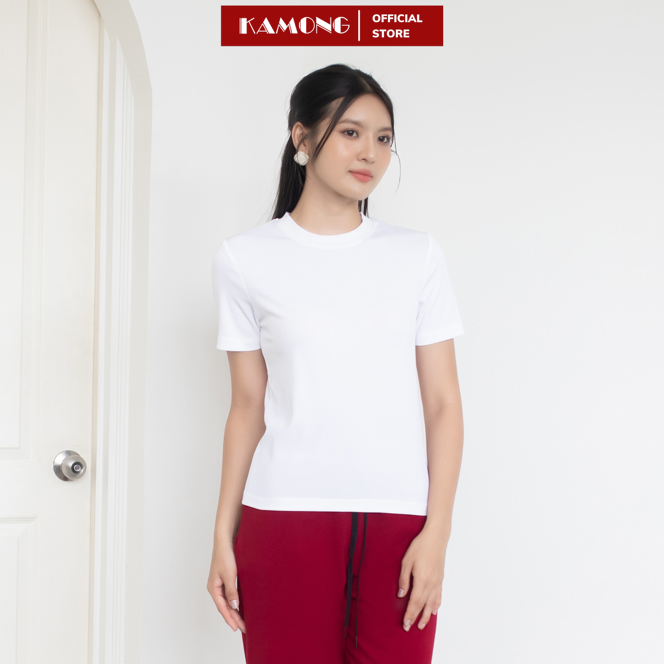 Áo thun nữ tay ngắn KAMONG kiểu dáng basic chất liệu thun tăm A152