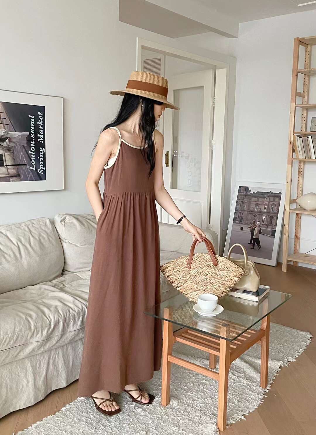 Đầm hai dây phối viền freesize - Lyn's Closet