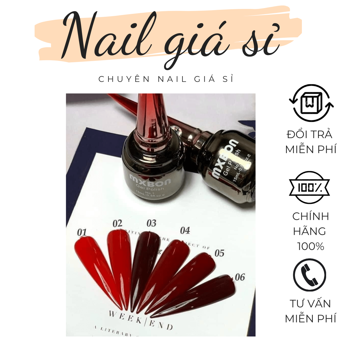 [HCM]Set Sơn Gel Mxbon 6 Màu Chính Hãng (không ánh tím)