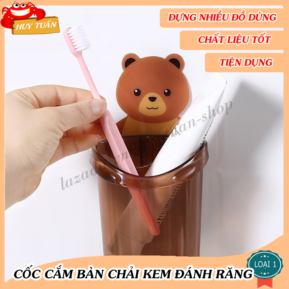 Cốc cắm bàn chải kem đánh răng dán tường hình gấu (CG02) - Huy Tuấn
