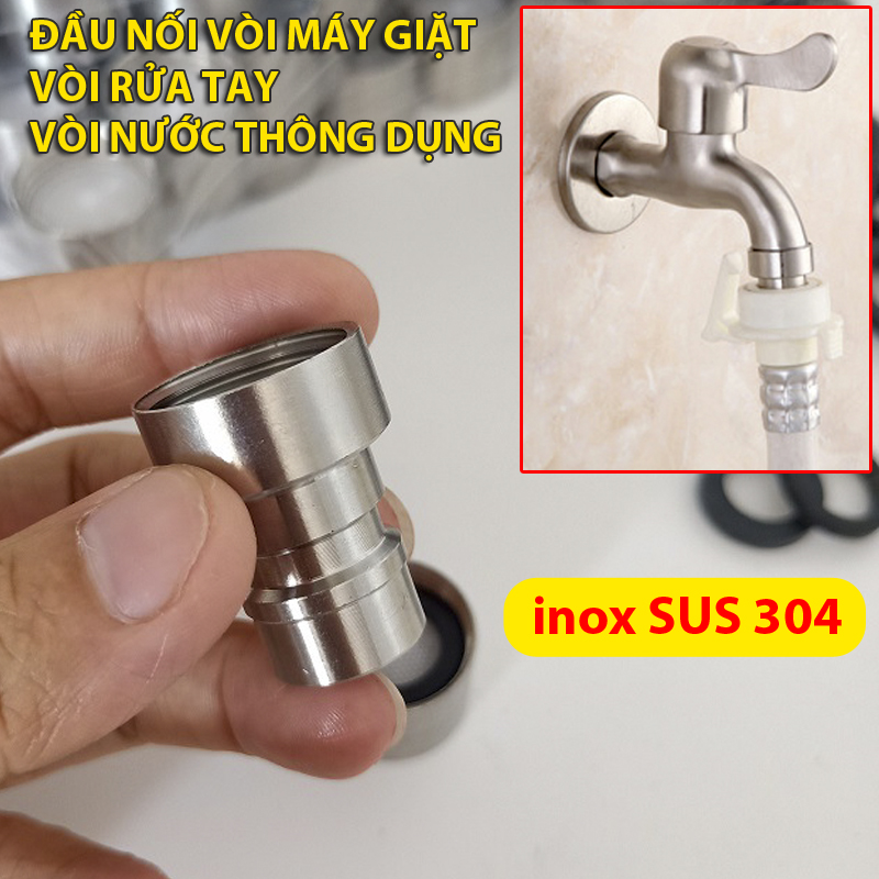 Đầu nối gắn dây cấp nước máy giặt, vòi rửa tay, vòi nước thông dụng - INOX SUS 304