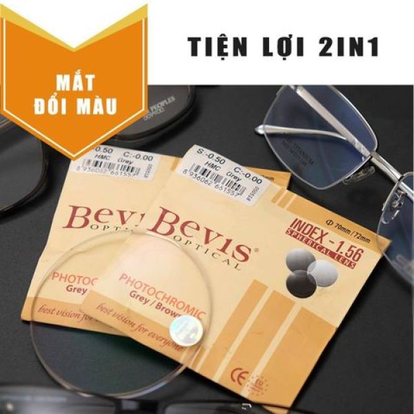 Giá bán Tròng kính Bevis 1.56 đổi màu khói, phản quang, chống UV400