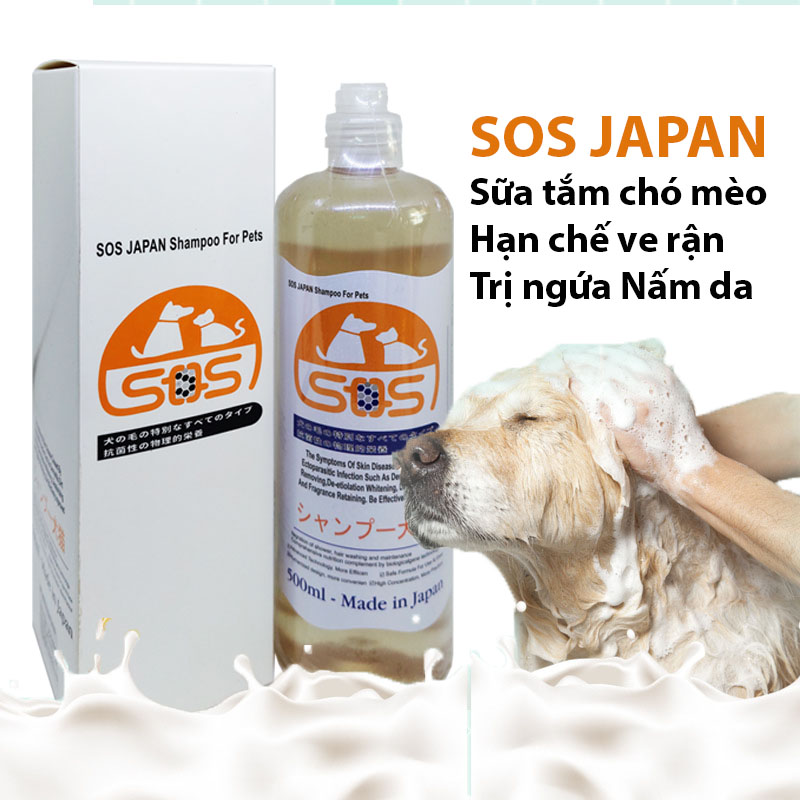 Hanpet - Sữa Tắm SOS Nhật mới 500ml (nhập khẩu Japan) cho mọi loại chó mèo Tác dụng sạch rận và lưu hương thơm lâu hơn loại cũ