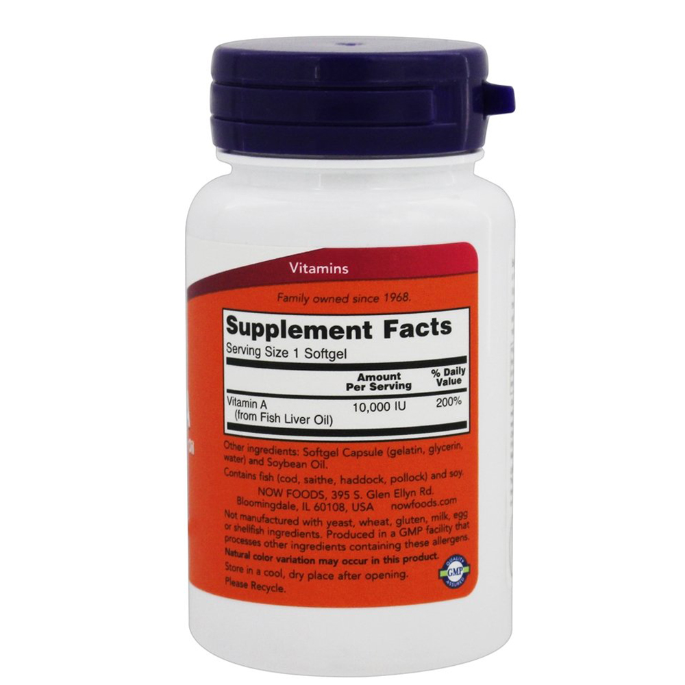 Viên uống bổ mắt Vitamin A 10000 IU duy trì sức khỏe mắt đẹp da Now Foods 100 Viên