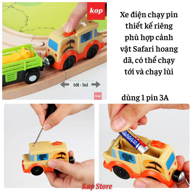 Jungle train set, Wooden Railway 107pcs, playable with Brio, Hape wooden railway