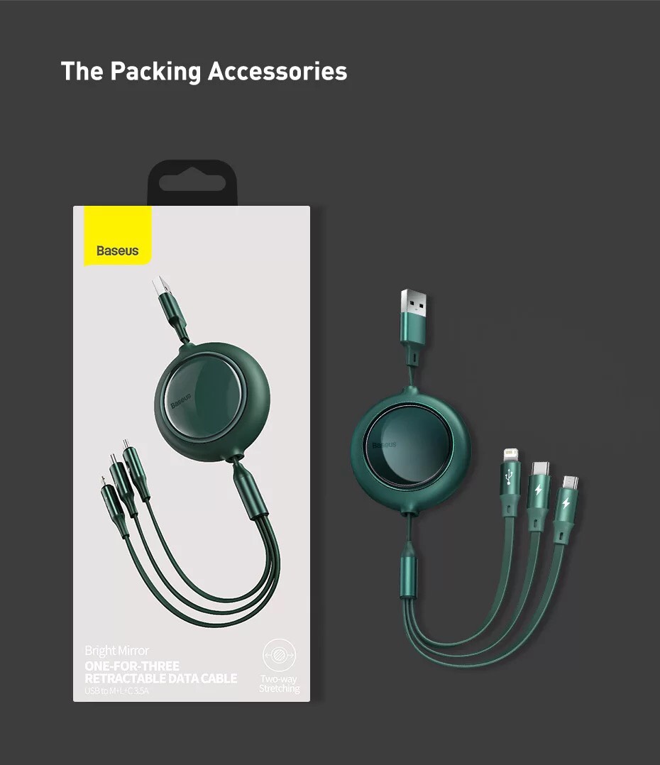 Baseus little octopus drawstring charging cable built-in 3 pin type-C/Micro USB/lightning fast charge 3.5a 1.2m special design