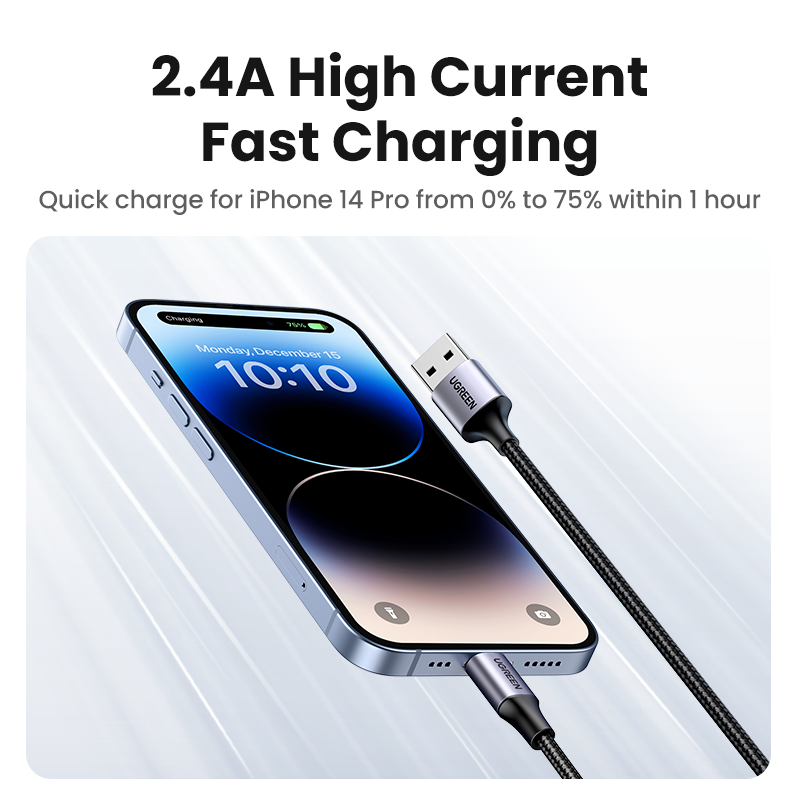 Cáp USB UGREEN MFi cho iPhone 14 Plus  iPhone 14 Pro Max 13 Pro Max, 12 Pro Max X XR 11 2.4A Cáp Lightning sạc nhanh Cáp dữ liệu USB Cáp sạc điện thoại Model:60156