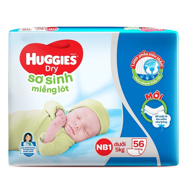 [ cộng 6 miếng] Miếng lót sơ sinh Huggies Newborn 1 (0-5kg) - N64(Gói 64 miếng)