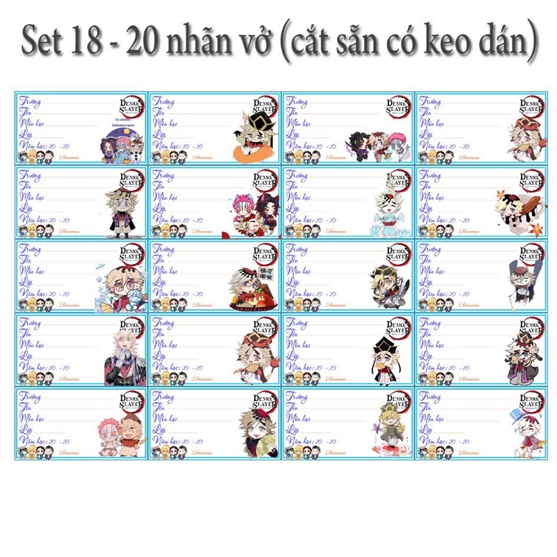 Conbo 20-180 nhãn vở kimetsu no yaiba khác nhau /nhãn vở anime kimetsu no yaiba