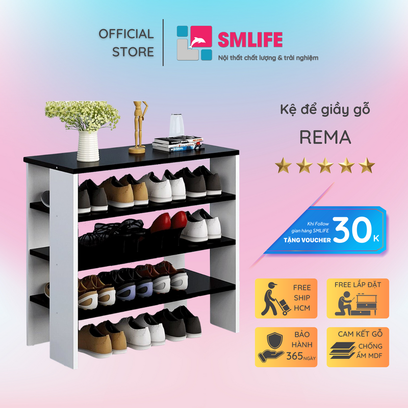 Kệ giầy nhỏ gọn bằng gỗ công nghiệp mdf smlife rema
