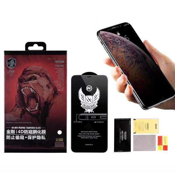 KÍNH CƯỜNG LỰC CHỐNG NHÌN TRỘM iPhone 16 16 Plus 16 Pro 16 Pro Max 15 14 13 12 X XS XS Max XR hiệu WK 4D KINGKONG