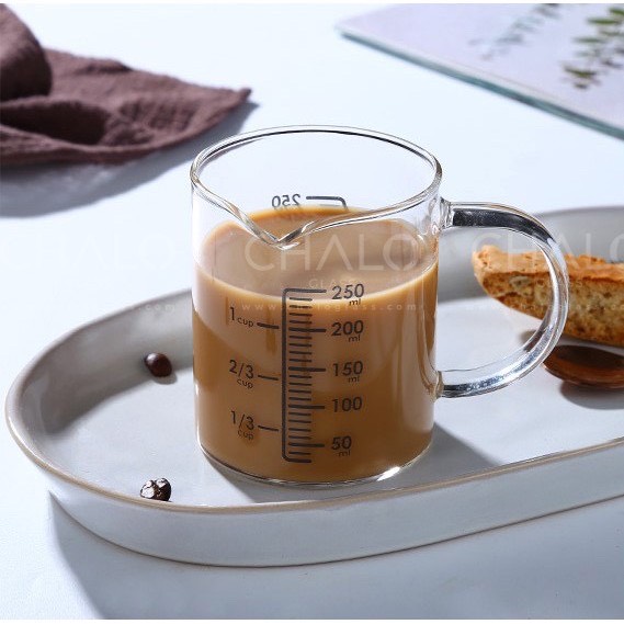 CA ĐONG THUỶ TINH CHỊU NHIỆT CÓ CHIA VẠCH ĐỊNH LƯỢNG 250ML, CỐC THUỶ TINH CÓ CHIA VẠCH 250ML ĐA NĂNG