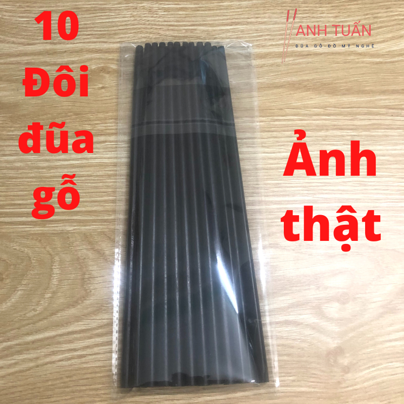 Bộ 10 đôi đũa ăn cơm cao cấp gỗ đen 100% tự nhiên chống mốc kháng khuẩn phong cách Nhật Bản