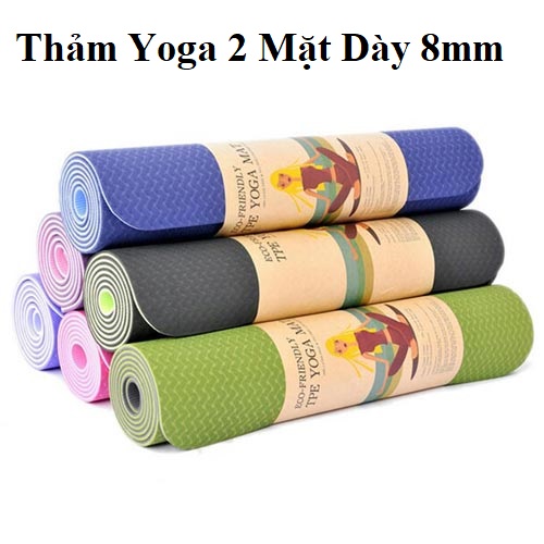 Thảm tập yoga - gym tại nhà 2 mặt chống trơn trượt, chống thấm nước dày 8mm - Loại dày đẹp cao cấp - Yoga Mat 8mm - Dụng cụ tập thể dục thể thao yoga chất liệu TPE cao cấp 2 lớp tại nhà loại xịn - GIẢM GIÁ SỐC