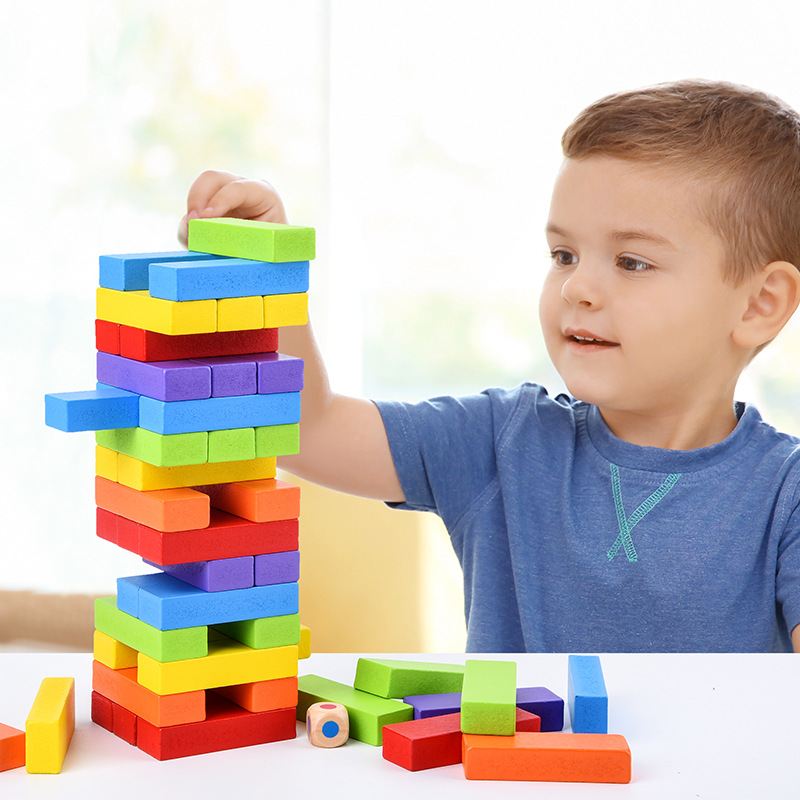Đồ chơi rút gỗ màu domino tặng xúc xắc