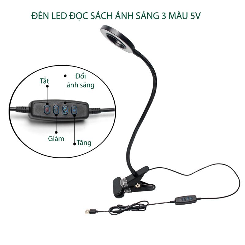 Đèn LED đọc sách kẹp bàn GRL081, ánh sáng 3 màu, có điều chỉnh độ sáng 5V-5W