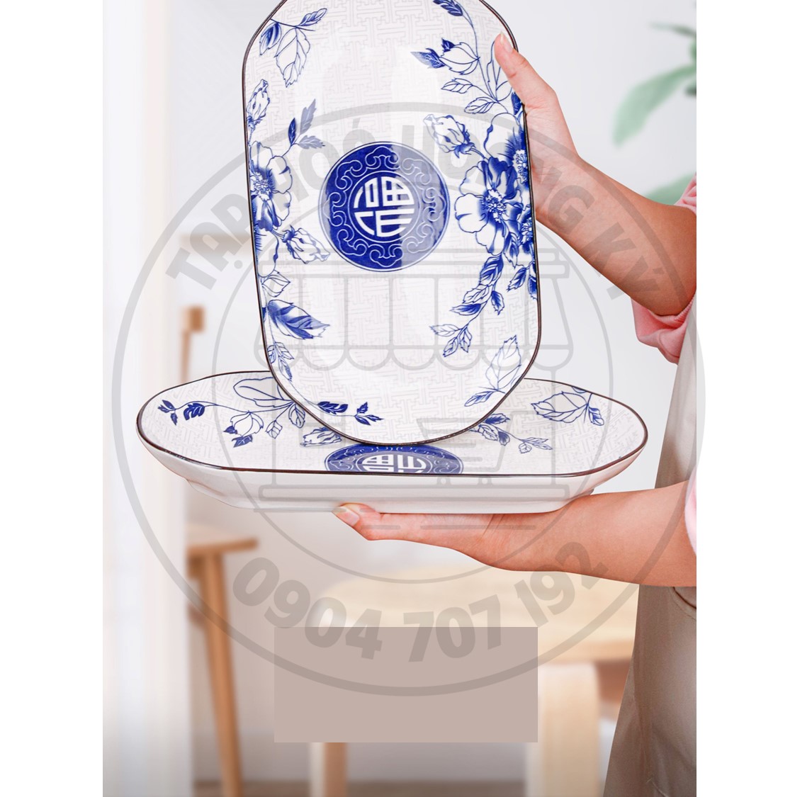 Dĩa xoài gốm sứ hoa văn Chữ Phúc 32CM