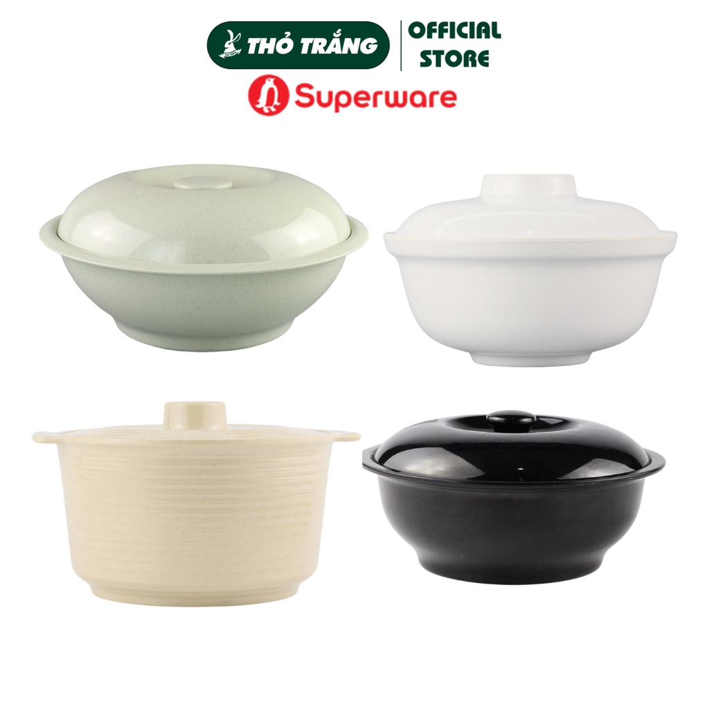 Thố cơm thố canh có nắp (xanh-đen-trắng-nâu) melamine Superware Thái Lan