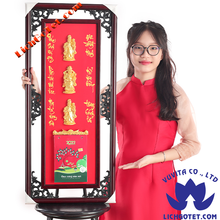 [HCM]LỊCH GỖ PHÙ ĐIÊU PHÚC LỘC THỌ  TƯỢNG K2 ĐỎ