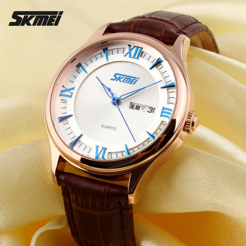 Đồng hồ nam dây da Skmei 9091CL (Kim Xanh)