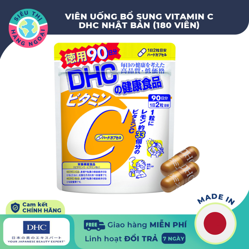 DHC Nhật Bản-Viên uống DHC Vitamin C Nhật 180 viên hoặc 120 viên [tăng cường sức khỏe; giảm mụn, sáng da, mờ vết thâm nám,..] (được bán bởi Siêu Thị Hàng Ngoại)