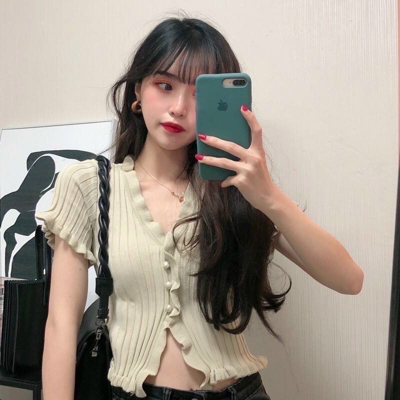 ÁO CROPTOP BÈO BA NÚT THUN GÂN TNC999