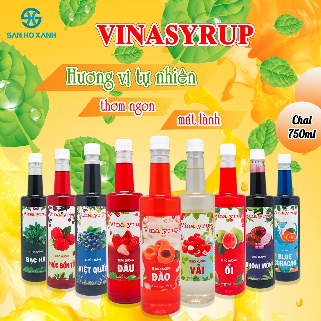 Siro vina syrup chai 750ml syrup làm trà đào trà trái cây đủ các mùi vị - kho pha chế bách phúc