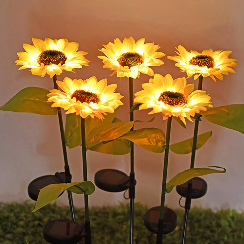Vimite 2PCS LED Solar Sunflower Light Outdoor Waterproof Automatic Sensor Lawn Garden Light for House Yard Fence Pathway Terrace Christmas Landscape Decoration